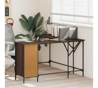 QZZCED Bureau en bois d'ingénierie en forme de L chêne marron 141 x 141 x 75 cm avec structure métallique et pieds réglables pour bureau et espaces compacts, design industriel