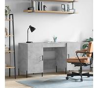 QZZCED Bureau en bois d'ingénierie gris béton 140 x 50 x 75 cm avec 4 compartiments, structure industrielle en fer et rangement spacieux pour bureau ou étude, design