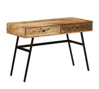 QZZCED Bureau en bois massif de manguier avec tiroirs 110 x 50 x 76 cm Design industriel Meuble de travail robuste avec pieds en acier et finition huile