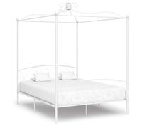 QZZCED Cadre de lit avec baldaquin en métal blanc 180 x 200 cm, cadre supérieur pour rideaux, structure solide et durable pour chambre, sommier inclus, sans matelas