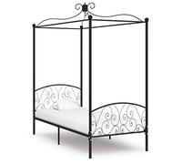 QZZCED Cadre de lit avec baldaquin en métal noir 100 x 200 cm, cadre supérieur pour rideaux, armature résistante et durable sans matelas, sommier inclus pour montage facile