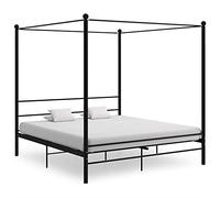 QZZCED Cadre de lit avec baldaquin en métal noir 180 x 200 cm, design supérieur pour rideaux ou moustiquaires, robuste et durable avec lattes de support, idéal pour chambre principale,