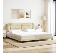 QZZCED Cadre de lit avec tête rembourrée, design latéral ondulé et lattes en bois pour support robuste, base de lit moderne avec tissu respirant et tête de lit