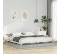 QZZCED Cadre de lit blanc 200 x 200 cm en bois massif de pin, cadre de lit Japandi avec design scandinave, base solide pour matelas, montage facile et style minimaliste
