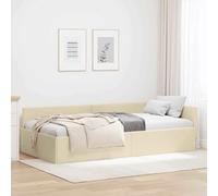 QZZCED Cadre de lit d'angle avec tête réglable Crème 90 x 200 cm, cadre de lit rectangulaire en tissu et bois, design moderne et confortable pour chambre principale
