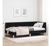 QZZCED Cadre de lit d'angle manuel noir 90 x 190 cm avec tête réglable et lattes rigides, armature en tissu et bois pour support solide et style moderne minimaliste,