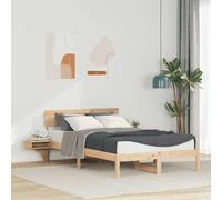 QZZCED Cadre de lit plateforme avec tables de chevet en bois massif de pin, tête de lit intégrée et structure solide, design moderne et pratique pour chambre, finition naturelle