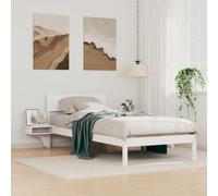 QZZCED Cadre de lit plateforme avec tables de chevet en bois massif de pin, tête de lit intégrée et structure solide, design moderne et pratique pour chambre, finition naturelle