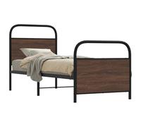 QZZCED Cadre de lit robuste 80 x 200 cm en bois marron chêne, base en acier avec sommier à lattes, tête et étrier fonctionnels, design élégant et intemporel pour chambre à coucher,