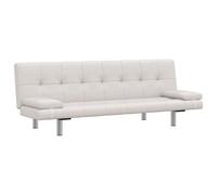 QZZCED Canapé-lit réglable de couleur crème avec deux coussins en cuir artificiel, structure en bois robuste et repose-pieds intégré, pour salon et chambre, meuble multifonction