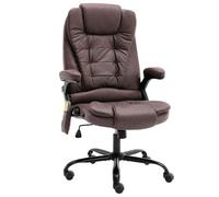 QZZCED Chaise de bureau ergonomique inclinable avec fonction de massage et de chauffage lombaire, cuir synthétique marron foncé, dossier haut réglable et roulettes en nylon