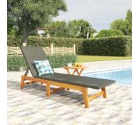 QZZCED Chaise longue classique en bois d'acacia massif avec dossier réglable et table, rotin PE résistant aux intempéries pour jardin, patio ou piscine, 4 positions inclinables, facile