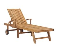 QZZCED Chaise longue classique en bois de teck avec lattes - Chaise réglable 4 positions et 2 roues pour jardin, patio ou piscine - Meuble extérieur résistant aux intempéries avec design