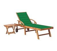 QZZCED Chaise longue de jardin en bois de teck avec table d'appoint et coussin, 3 positions réglables et 2 roues pour terrasse ou extérieur, structure durable et confortable pour se détendre