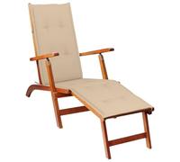 QZZCED Chaise longue de jardin en bois massif d'acacia avec coussin, 3 positions réglables et pliable, imperméable et résistante pour extérieur et intérieur, supporte 110 kg, design