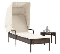QZZCED Chaise longue de jardin réglable avec auvent rétractable et table basse en rotin PE résistant pour extérieur, 4 positions inclinables, coussin rembourré, chaise de relaxation pour terrasse