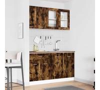 QZZCED Ensemble d'armoires de cuisine avec tiroir 4 pièces en chêne fumé - Armoires en bois de qualité avec portes à charnières et poignées de barre, étagères organisateurs et pieds