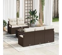 QZZCED Ensemble de 6 canapés de jardin avec coussins, marron en polyrotin, meubles d'extérieur pour pelouses