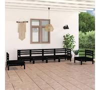 QZZCED Ensemble de 6 meubles de jardin en pin massif noir - Ensemble de canapés de jardin - Pour terrasses, jardins, balcons, arrière-cours