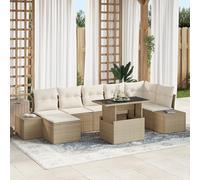 QZZCED Ensemble de 8 canapés de jardin, avec coussins, en polyrotin, beige, pour balcon, patio