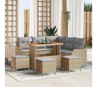 QZZCED Ensemble de 9 canapés de jardin avec coussins - Beige - En polyrotin - Acacia - Pour extérieur, balcon, terrasse