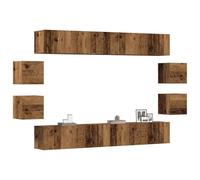 QZZCED Ensemble de meuble TV mural 8 pièces monté au mur en bois vieilli Meuble TV mural design élégant spacieux rangement moderne