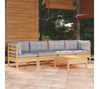 QZZCED Ensemble de meubles de jardin 5 pièces avec coussins gris en pin massif - Canapé de jardin - Pour terrasses, jardins, balcons, arrière-cours