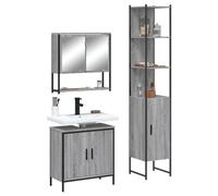 QZZCED Ensemble de meubles de salle de bain 3 pièces avec miroir, bois contreplaqué gris Sonoma, meuble de rangement et vanité avec grand espace, design pour économiser de l'espace et montage