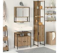 QZZCED Ensemble de meubles de salle de bain 3 pièces chêne artisanal 33 x 33 x 185,5 cm Armoire miroir lavabo rangement moderne minimaliste Cet ensemble de meubles de salle de bain rectangulaire de 3