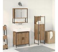 QZZCED Ensemble de meubles de salle de bain 3 pièces marron 33 x 33 x 102,5 cm, ensemble moderne avec miroir plat et rangement intelligent, style minimaliste pour salles de bains contemporaines,
