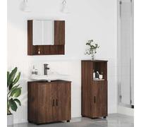 QZZCED Ensemble de meubles de salle de bain 3 pièces marron chêne 61 x 35 x 64 cm avec miroirs intégrés et rangement moderne pour petits espaces, design minimaliste avec poignées