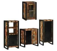 QZZCED Ensemble de meubles de salle de bain 4 pièces en bois recyclé massif avec grande armoire et unité murale pour organisation et style rustique moderne