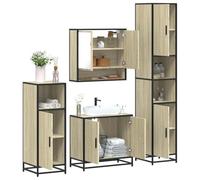 QZZCED Ensemble de Meubles de Salle de Bain 4 pièces Sonoma Gris avec Armoire et évier, Rangement Pratique et Design Industriel, matériau Bois d'ingénierie résistant à l'humidité,