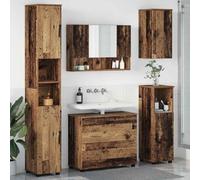 QZZCED Ensemble de meubles de salle de bain 5 pièces style bois vieilli 30 x 35 x 192 cm, ensemble moderne avec armoire pour lavabo, miroir et trois armoires de rangement, finition