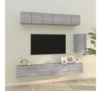 QZZCED Ensemble de meubles TV 6 pièces en contreplaqué gris Sonoma Meuble TV classique avec rangement et montage mural, design moderne et pratique pour séjour