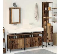 QZZCED Ensemble de Salle de Bain avec Miroir et Armoires Murales en Bois d'Ingénierie et Acier 85x210 cm Pin Massif - Étagères Pratiques et Portes à Charnières pour Un Rangement