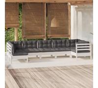 QZZCED Ensemble salon de jardin 7 pièces avec coussins en pin blanc - Ensemble de canapés de jardin - Pour terrasses, jardins, balcons, arrière-cours