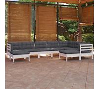 QZZCED Ensemble salon de jardin 9 pièces avec coussins en pin massif blanc - Canapé de jardin - Pour terrasses, jardins, balcons, arrière-cours