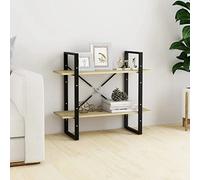 QZZCED Étagère à 2 niveaux contreplaqué chêne Sonoma 80 x 30 x 70 cm, meuble bibliothèque avec structure industrielle et design résistant pour rangement de livres et décoration