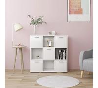QZZCED Étagère bibliothèque en bois contreplaqué blanc 90 x 30 x 90 cm avec 9 compartiments et 5 portes, grand espace de rangement pour livres, magazines DVD, structure robuste