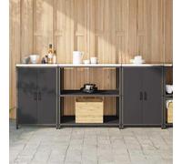 QZZCED Étagère de cuisine industrielle 3 pièces noire 210 x 50 x 92 cm avec étagères et placards, unité de rangement robuste pour organisation, structure métallique et design