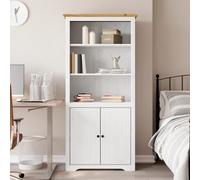 QZZCED Étagère en bois massif de pin blanc marron BODO 82 x 40 x 173 cm avec 3 étagères ouvertes et 2 compartiments, bibliothèque robuste avec portes et poignées métalliques