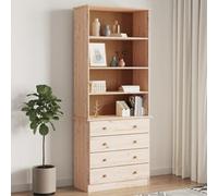 QZZCED Étagère en pin massif avec tiroirs haute 77 x 35 x 186,5 cm - 4 compartiments ouverts et 4 tiroirs pour organisation de livres et documents, meuble de rangement polyvalent