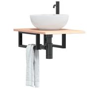 QZZCED Étagère murale avec structure en acier et bois massif de chêne, grand espace de rangement pour salle de bain, design flottant et moderne, installation facile,