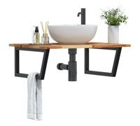 QZZCED Étagère murale avec structure en acier et planche en bois massif d'acacia, étagère flottante pour salle de bain design trapézoïdal et grand espace de rangement,