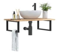 QZZCED Étagère murale avec structure en acier et planche en bois massif d'acacia, étagère flottante pour salle de bain avec grand espace de rangement, installation facile