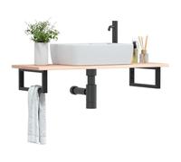 QZZCED Étagère murale avec structure en acier et plateau en bois massif de chêne massif, grand espace de rangement pour salle de bain moderne, installation et design faciles