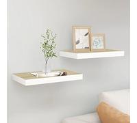 QZZCED Étagère murale flottante 2 pièces MDF chêne et blanc 40 x 23 x 3,8 cm avec montage invisible pour décoration et présentation de livres et de collections Structure métallique stable