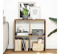 QZZCED Étagère séparatrice d'ambiances en bois de chêne artisanale 69,5 x 29 x 69,5 cm avec 4 compartiments cubes, structure géométrique polyvalente pour organisation et rangement