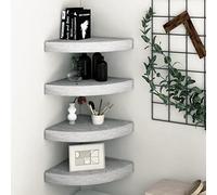 QZZCED Étagères d'angle murales 4 unités MDF gris béton 25 x 25 x 3,8 cm - Étagère flottante pour exposer livres et objets décoratifs avec système de montage invisible, structure